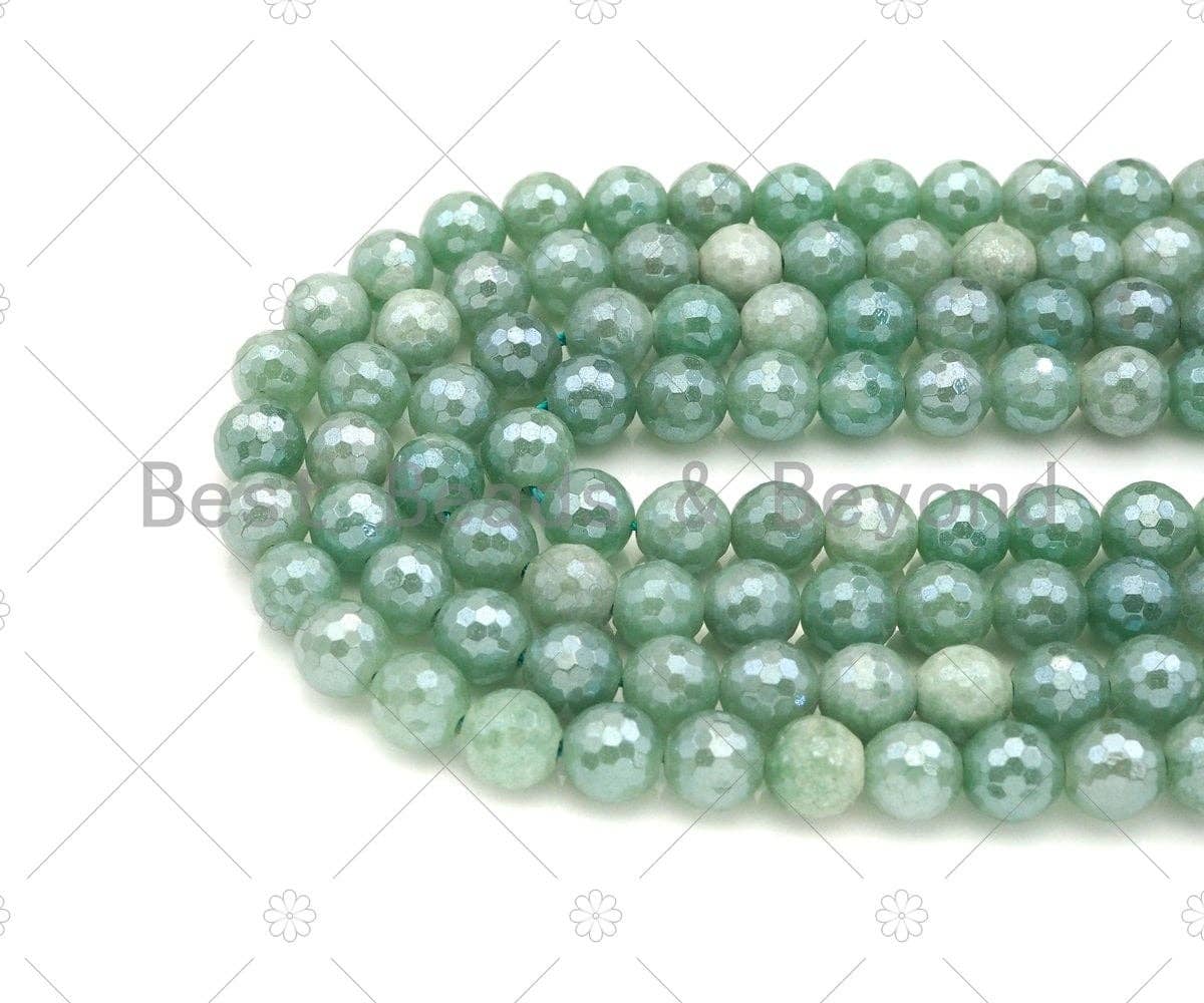 Mystic Plated Faceted Green Aventurine Beads,8mm/10mm Plated Green Aventurine Beads,15.5" Full Strand, SKU#UA211