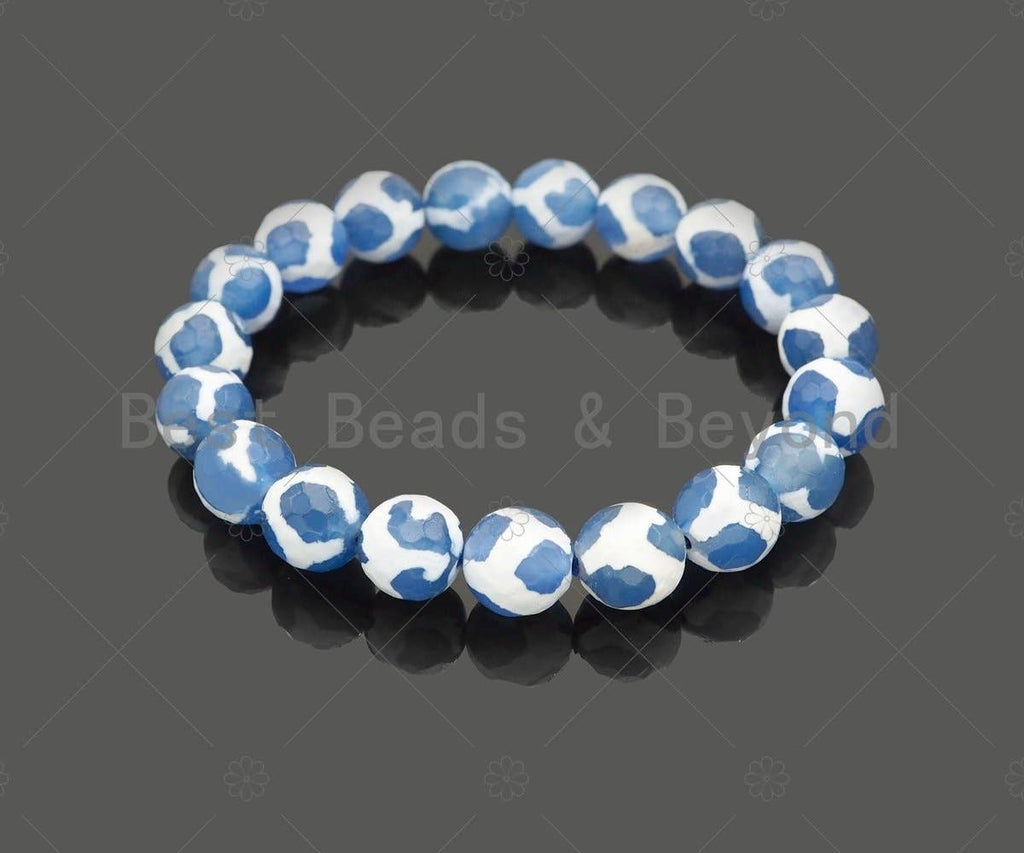 Natural Blue White Tibetan Agate Stretchy Bracelet