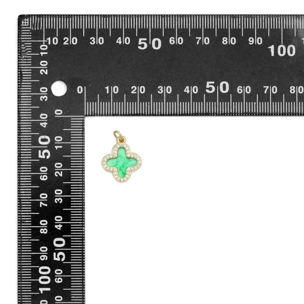 Double CZ Enamel Flower Charm Pendant, Sku#LD704
