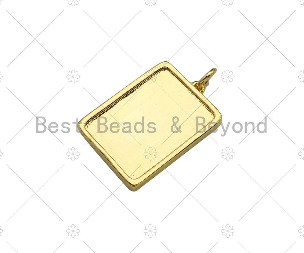 Gold Filled Rose Flower On Rectangle Shape Pendant, 18K Gold Filled Medallion Charm, Necklace Bracelet Charm Pendant,15x22mm,Sku#F1398