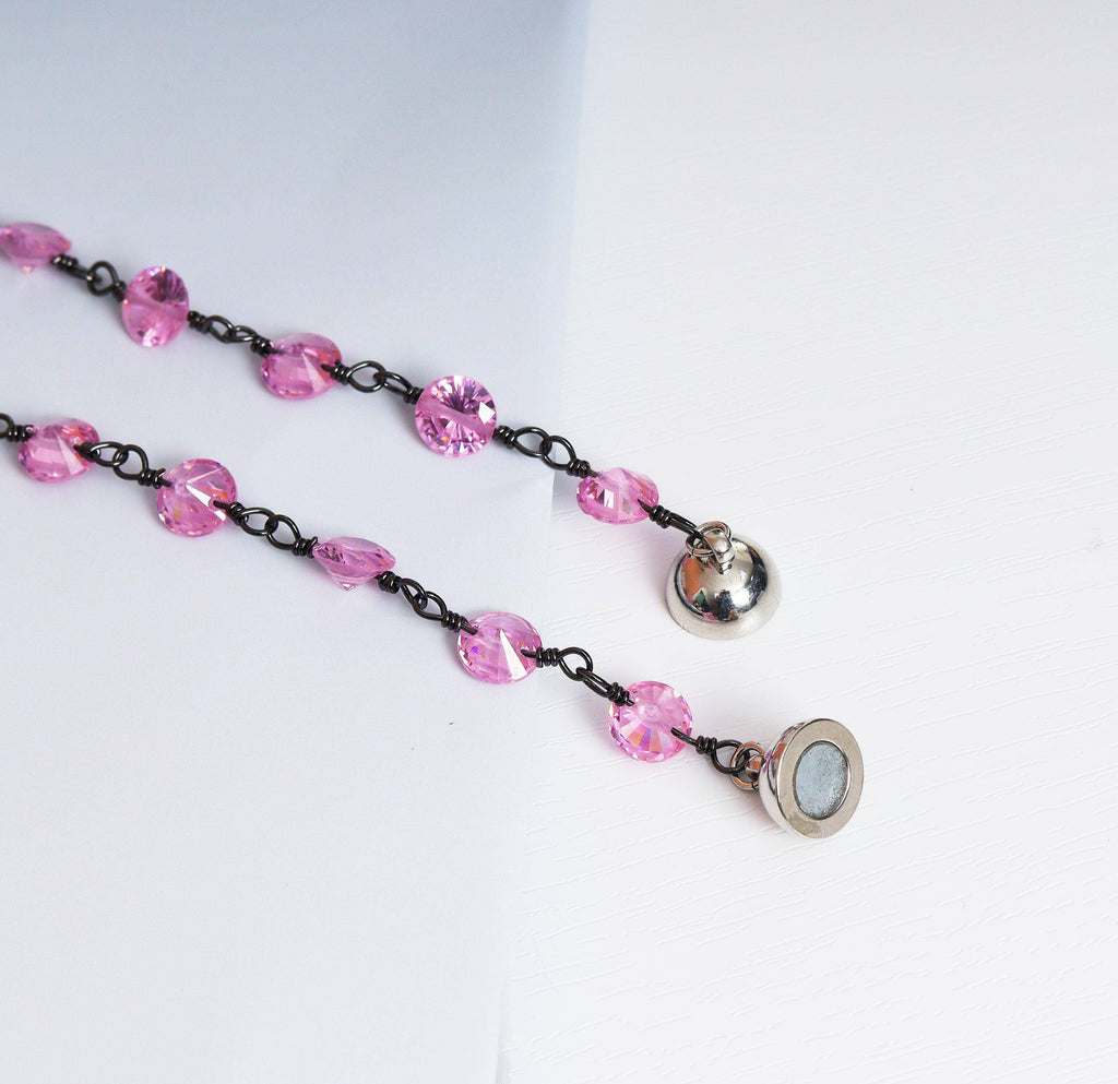 Colorful CZ Crystal Beaded Chain Necklace with Magnetic Clasp, sku#EF154