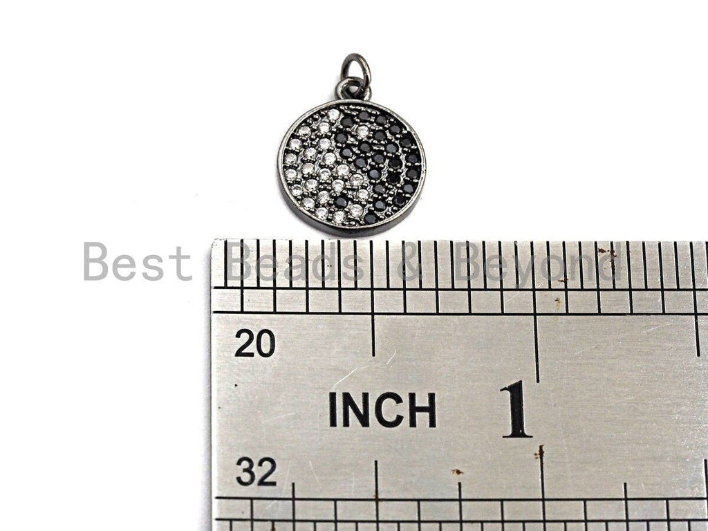 Clear Black CZ Micro Pave Tai Ji on Disc Pendant/Charm,Tai Ji CZ Pendant, Silver/Gold/Rose Gold/Black Tone,12x14mm,Sku#Z456