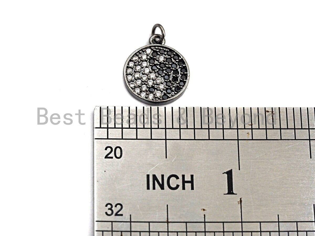 Clear Black CZ Micro Pave Tai Ji on Disc Pendant/Charm,Tai Ji CZ Pendant, Silver/Gold/Rose Gold/Black Tone,12x14mm,Sku#Z456
