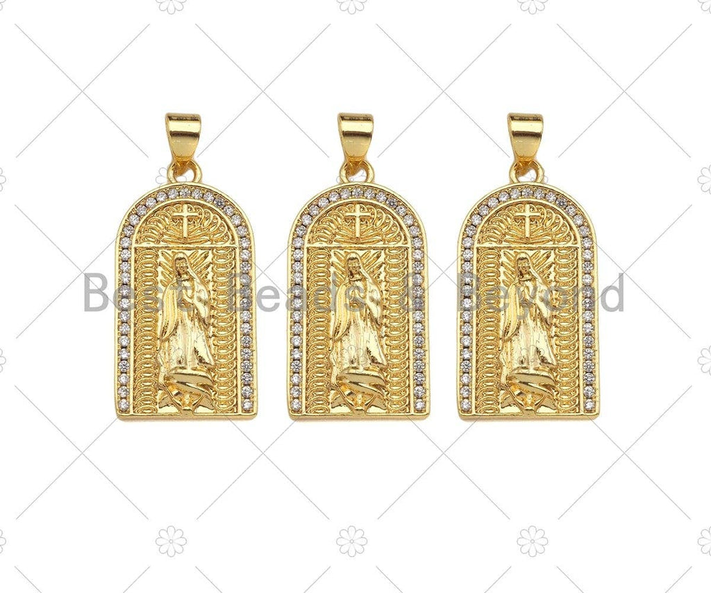 CZ Micro Pave Virgin Mary On Arched Door Shape Pendant/Charm,Cubic Zirconia Charm, 14x27mm, Sku#LD28