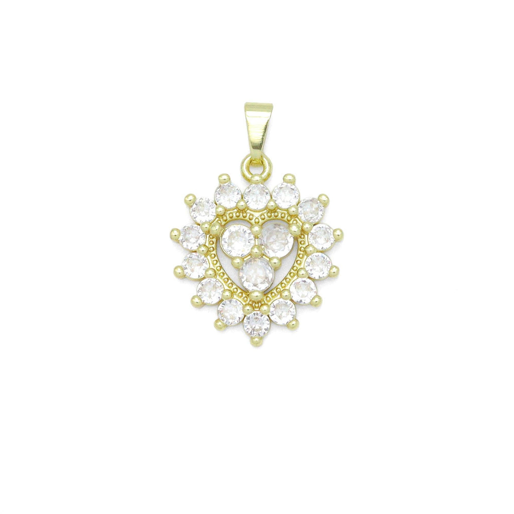 Clear CZ Diamond Around Heart Charm Pendant, Sku#LK1075