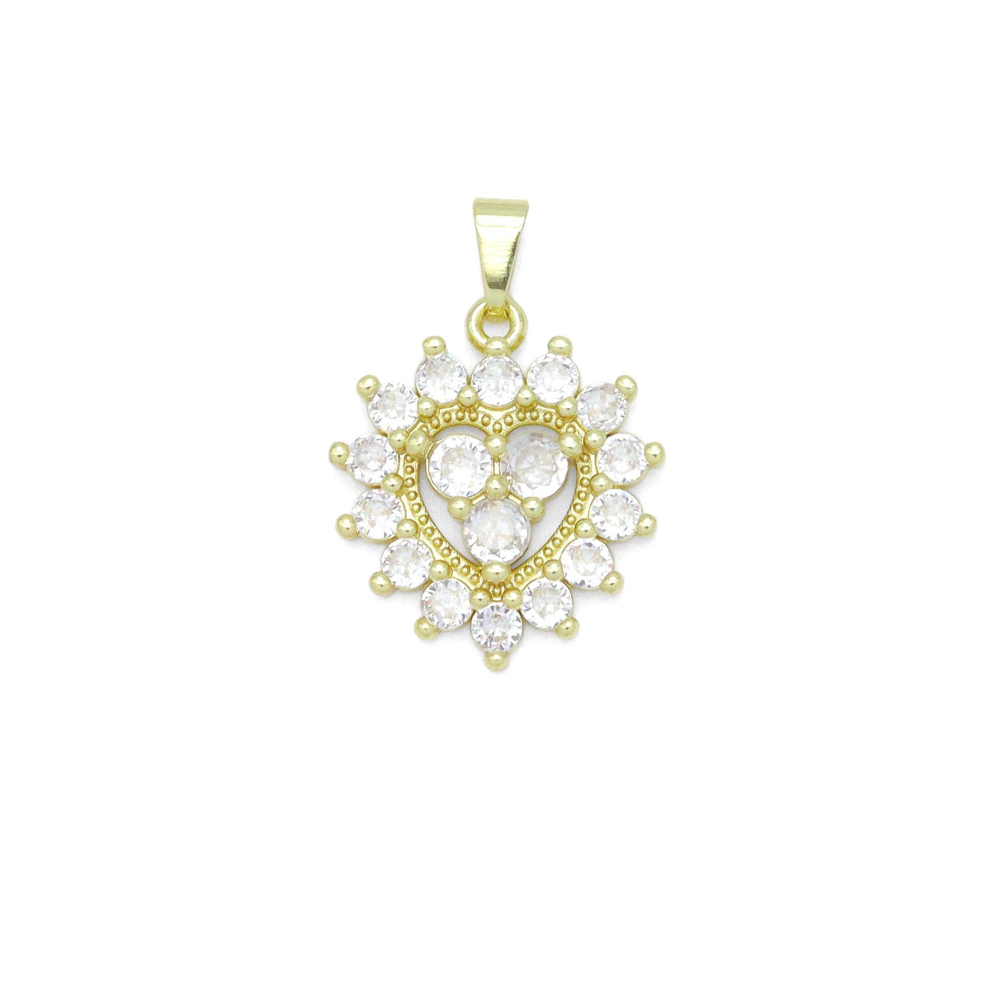 Clear CZ Diamond Around Heart Charm Pendant, Sku#LK1075