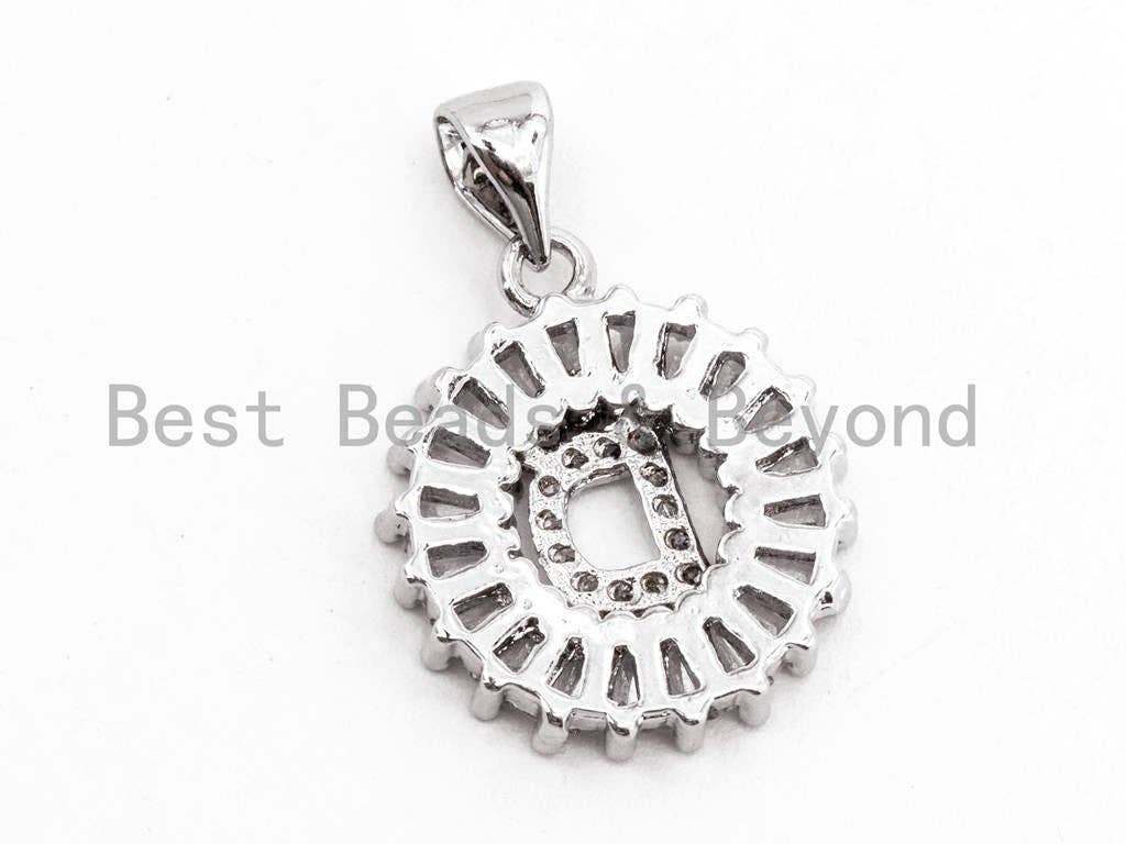 CZ Micro Pave Initial Letter D Charm/Pendent Beads,Cubic Zirconia Pave  Alphabet Beads Pendent, Gold/Silver Finish,16x18mm,sku#Z223