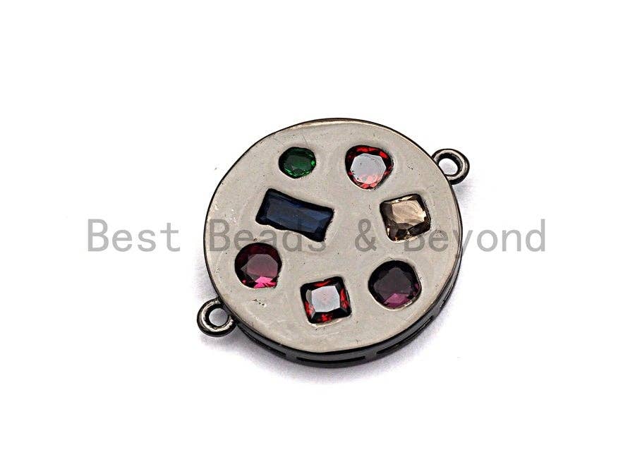 Round Coin With Colorful CZ Micro Pave Connector for Bracelet/Necklace, Cz Space Connector, Jewelry Findings,20x25mm,sku#E481C