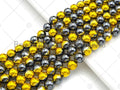 NEW!!! Half Gold Plated Natural Hematite Round Smooth  Beads, 4mm/6mm/8mm Gold Black Hematite Beads,15.5'' Full Strand, Sku#S134