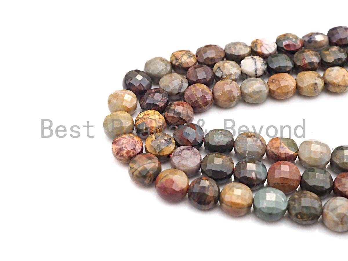 Double Sided Turtle Shell Cut Natural Picasso Jasper Coin Shape beads, 6mm/8mm/10mm Picasso Jasper Beads, 15.5" Full strand, Sku#UA24