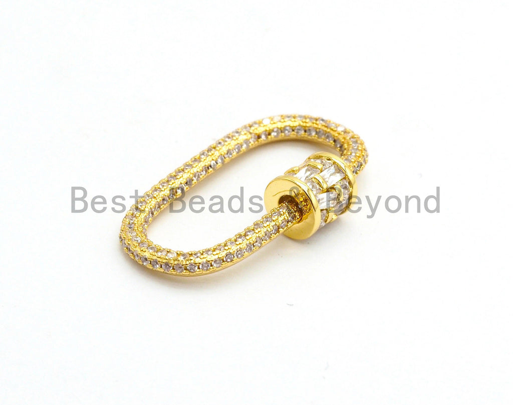 CZ Micro Pave Oval Shape Clasp, Gold/Rose gold/Gunmetal/Silver Plated Clasp, 15x29mm, sku#H144