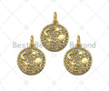 CZ Micro Pave North Star Moon Globe On Round Coin Shape Charm,Cubic Zirconia Medallion Charm, Necklace Bracelet Charm,12x14mm, Sku#LK234