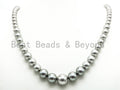 15 inches strand High Quality Natural MOP Graduated Beads, Bright Grey Color, 8-16mm Mop beads,Round Smooth Pearl Shell Beads, SKU#U47