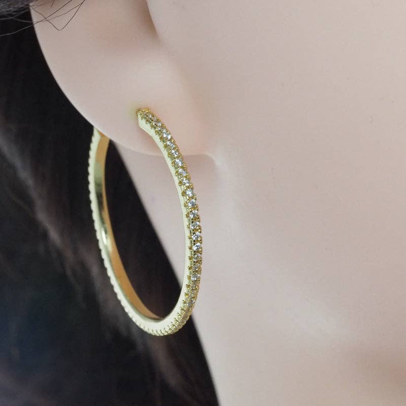 Gold Silver Clear CZ Round Hoop Earring, Sku#LX205