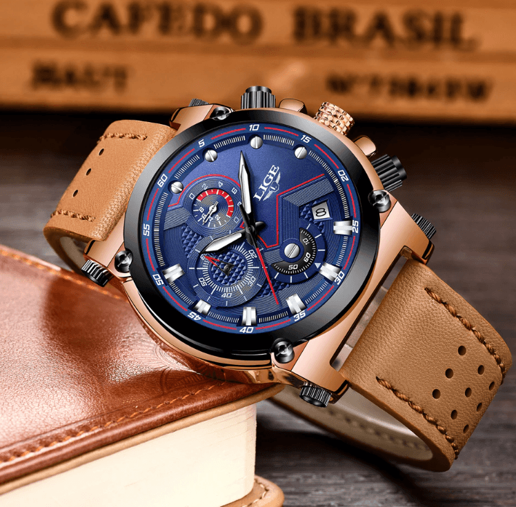 Montre Moderne Étanche pour Homme avec Bracelets en Cuir, Boîtier en Acier Inoxydable, Excellent Look, Cadeau Parfait