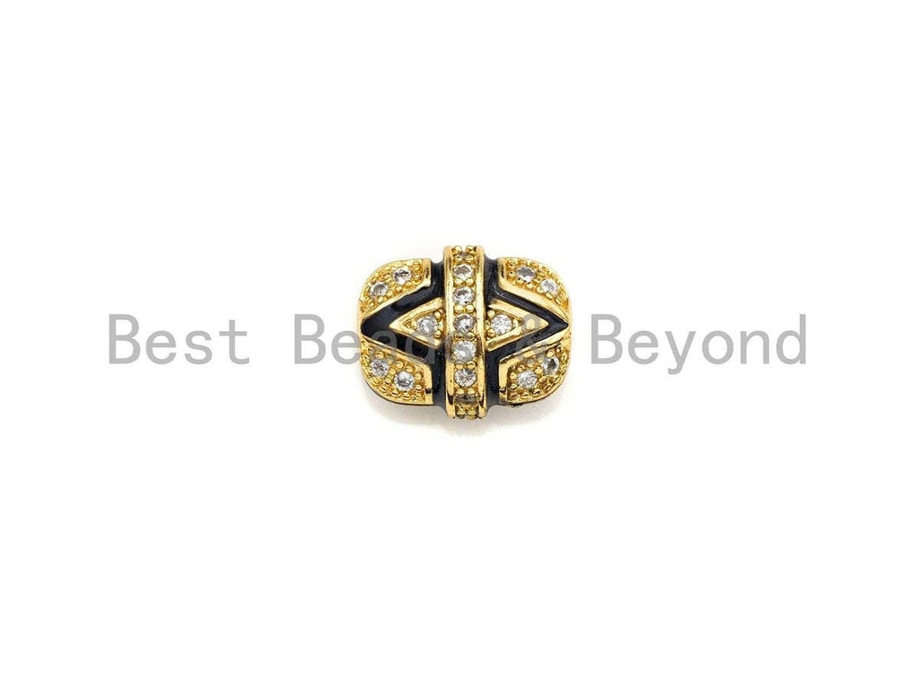 CZ Pave Barrel beads, Barrel Tube Cubic Zirconia Spacer Beads, Gold/Silver Finish, 9x11mm, sku#Z933