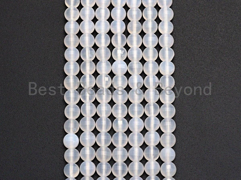 High Quality Natural Turtle Shell Cut White Agate Coin Shape beads, 6mm/8mm/10mm Checkboard Cut White Agate Beads, 16" Full strand, Sku#U691