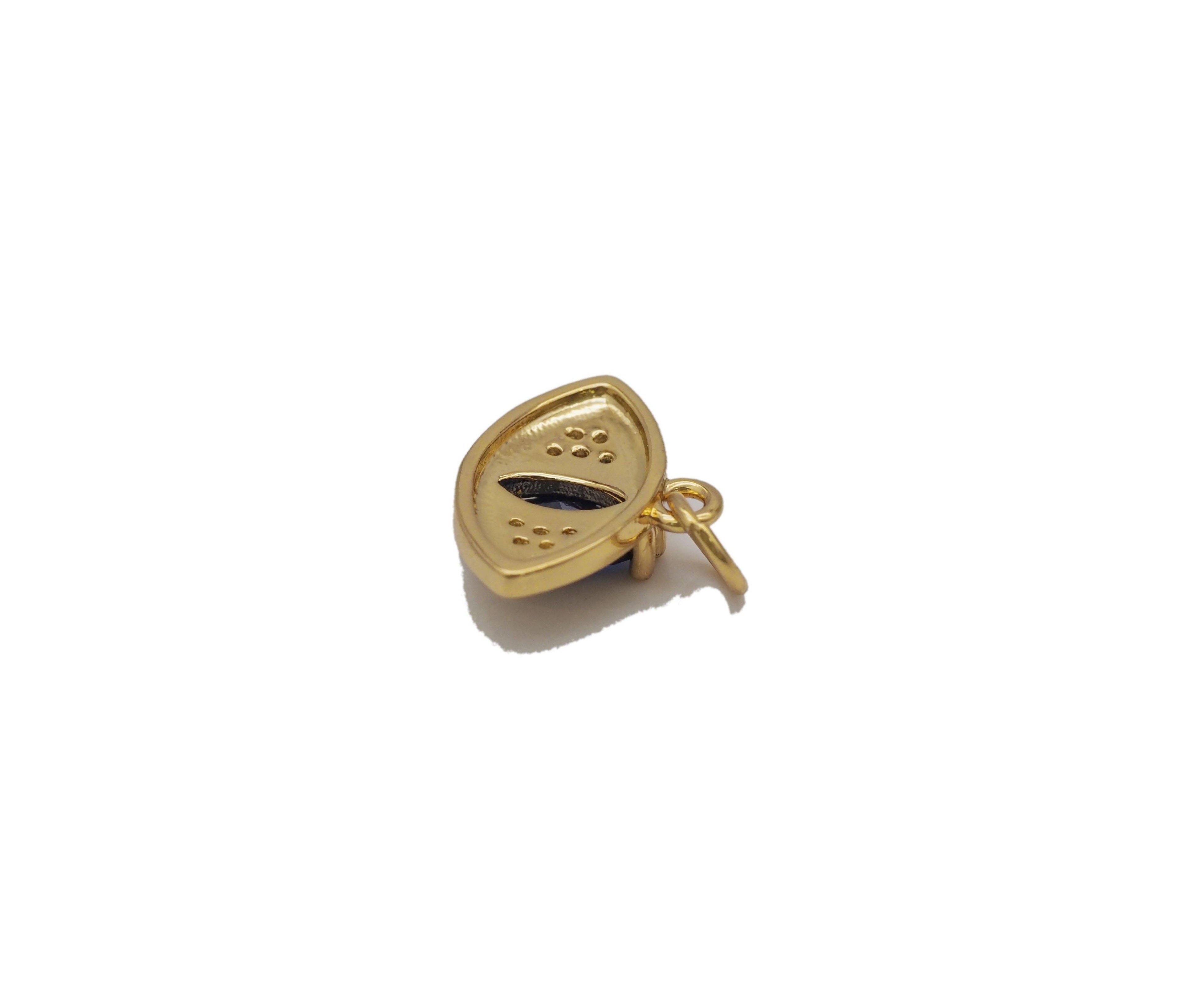 Gold Oval Cobalt Stone Evil Eye Charm, Sku#Y745