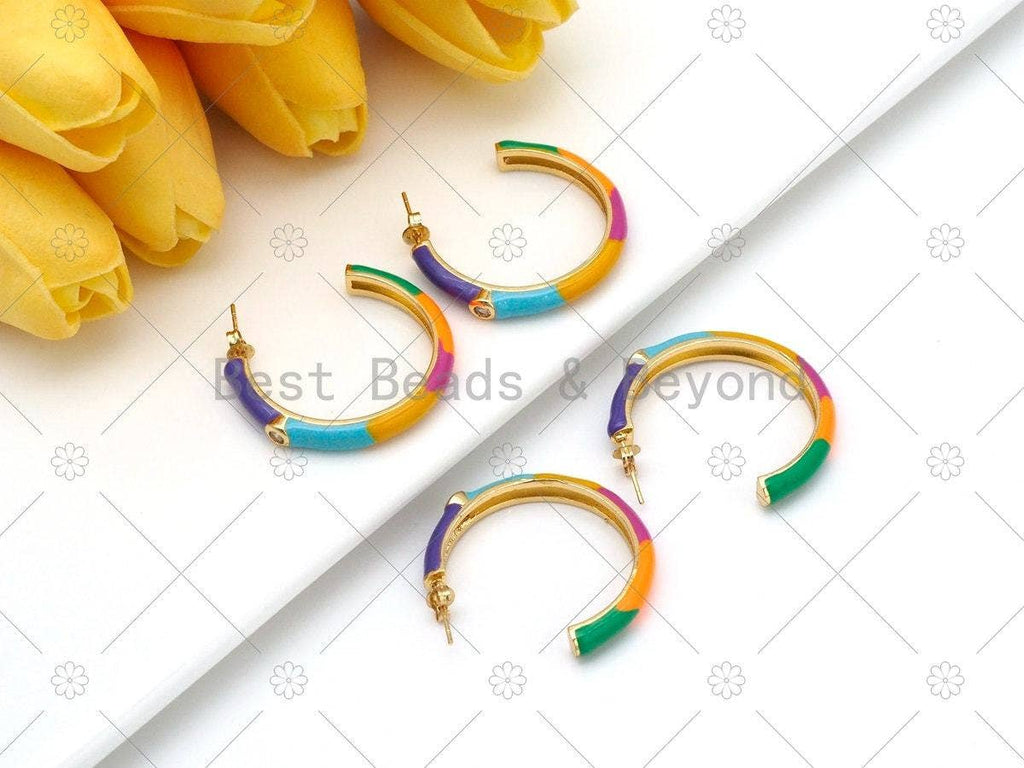 Colorful Enamel Round Ring Earrings, Sku#J325