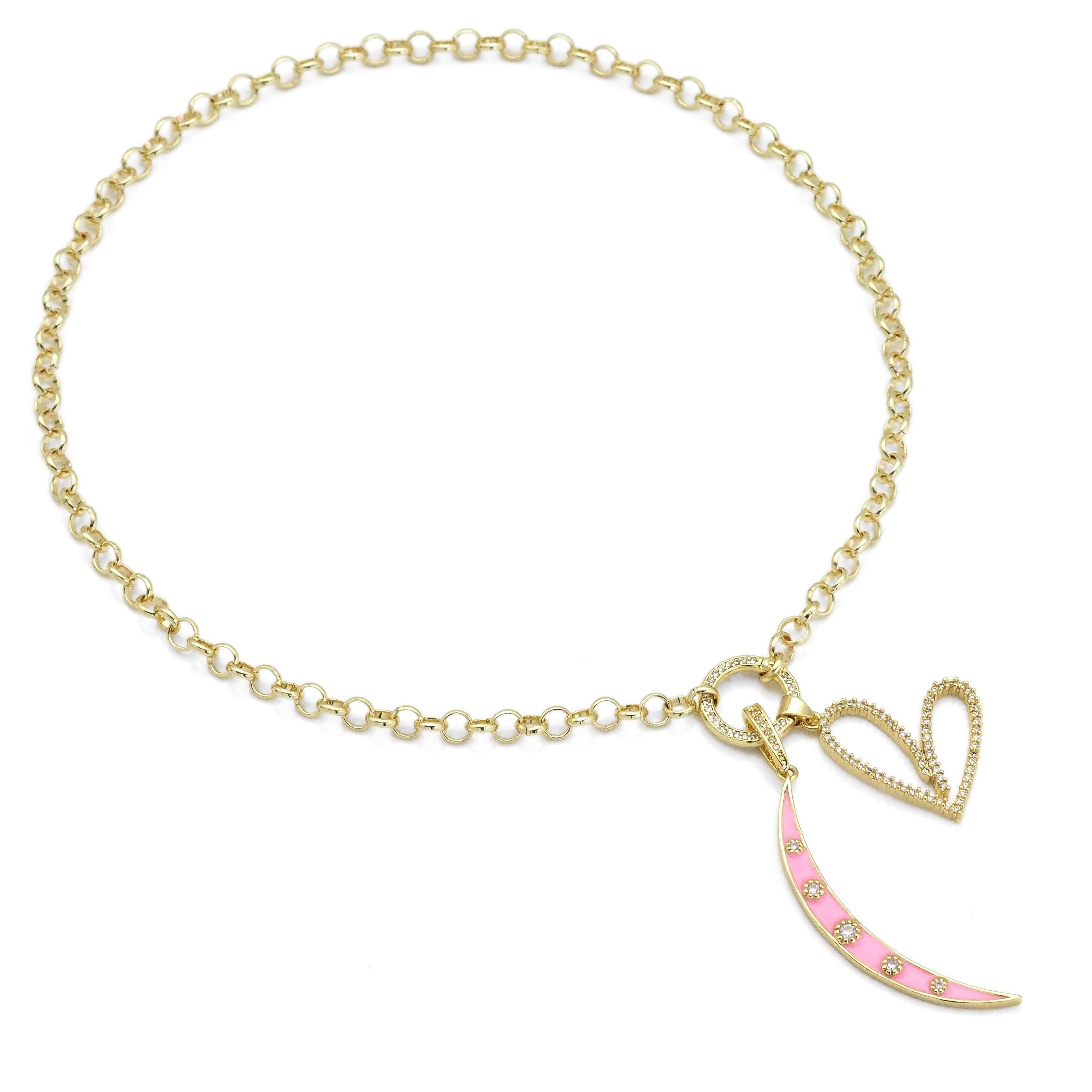 Love you to the moon Rolo chain necklace, Sku#EF331