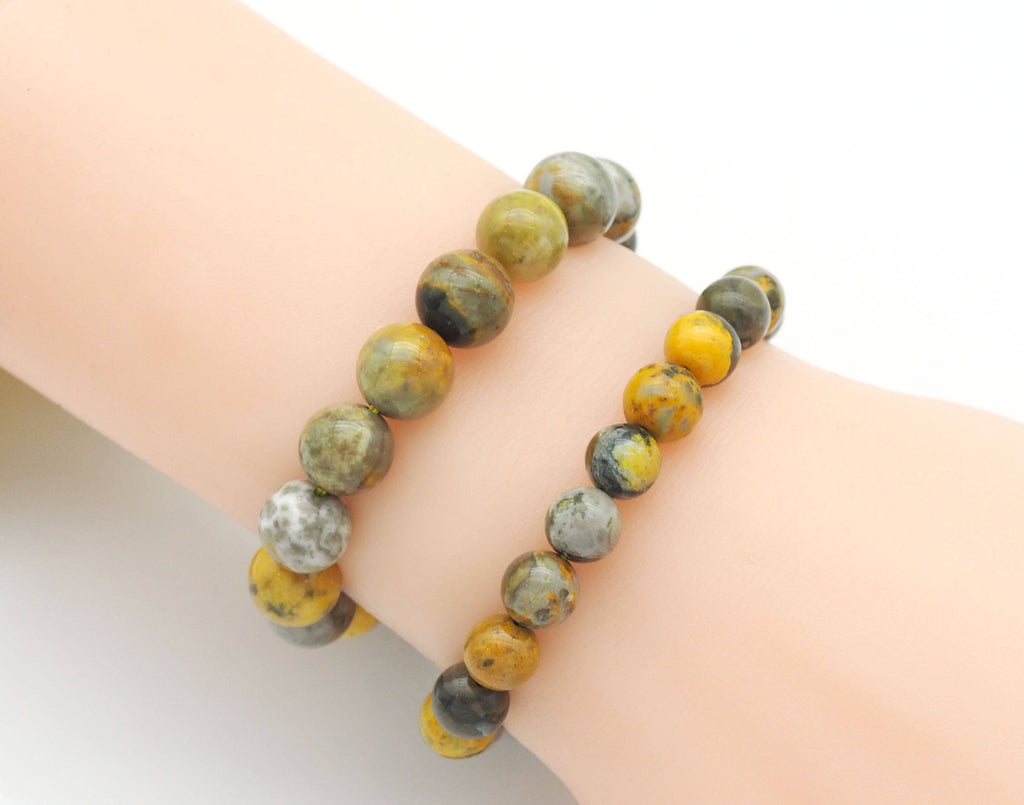 Genuine Bumblebee Jasper Round Smooth Elastic Bracelet, 8mm/10mm/12mm, Sku#EF246