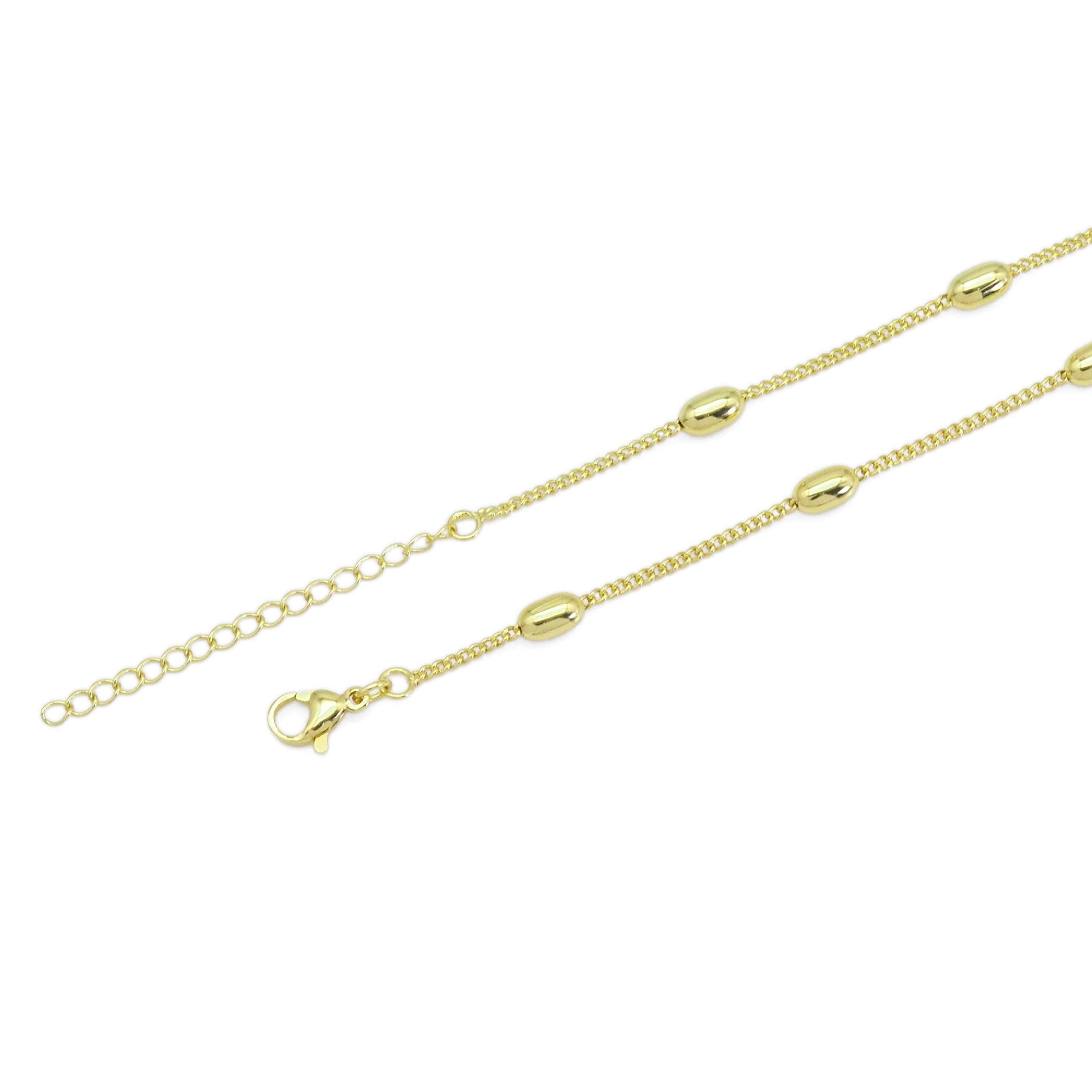 Thin cuban Link Rice shape Satellite Chain Necklace, Sku#LD492