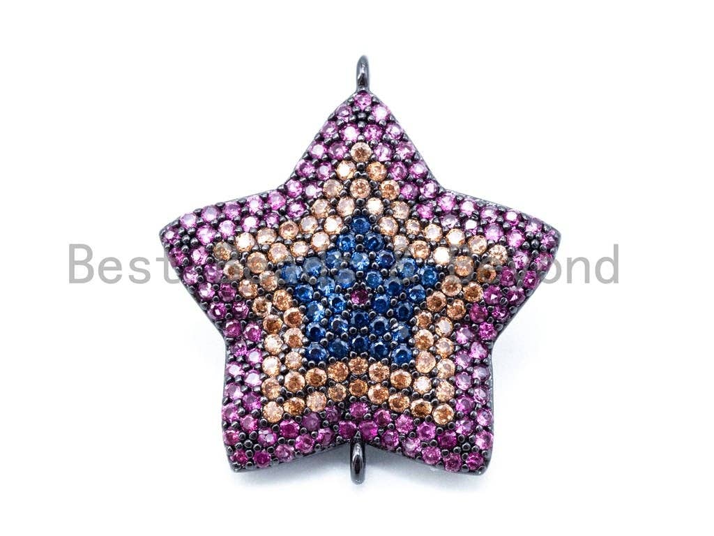 CZ Micro Pave Five Point Star Connector, 22mm, sku#E149