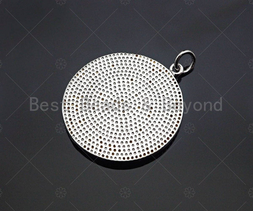 White Enamel Clover On Black Round Coin Pendant,CZ Micro Pave Enamel pendant,Enamel pendant,Enamel Jewelry,24x27mm,sku#Z1213