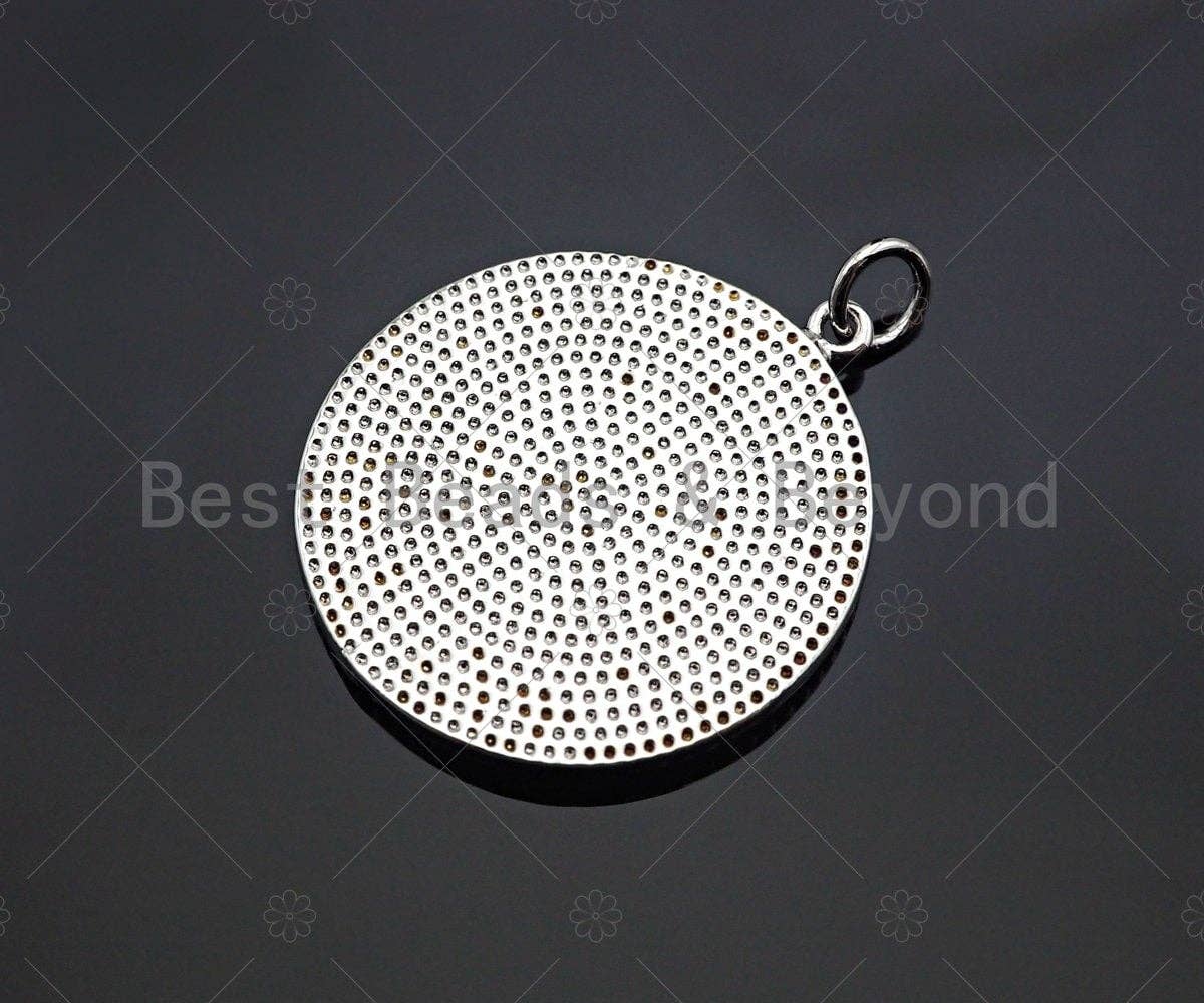 White Enamel Clover On Black Round Coin Pendant,CZ Micro Pave Enamel pendant,Enamel pendant,Enamel Jewelry,24x27mm,sku#Z1213