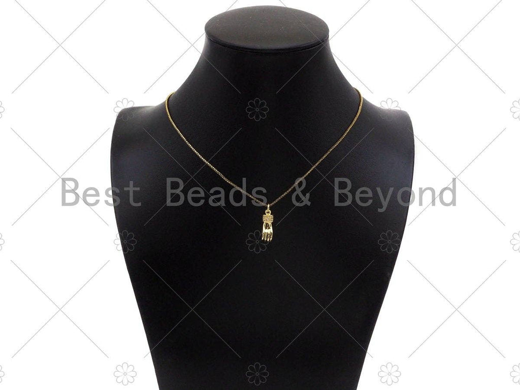 CZ Micro Pave Hand Shape Pendant/Charm,Cubic Zirconia Gold/Silver/Black Charm, Necklace Bracelet Charm Pendant, 6x18mm, Sku#L548