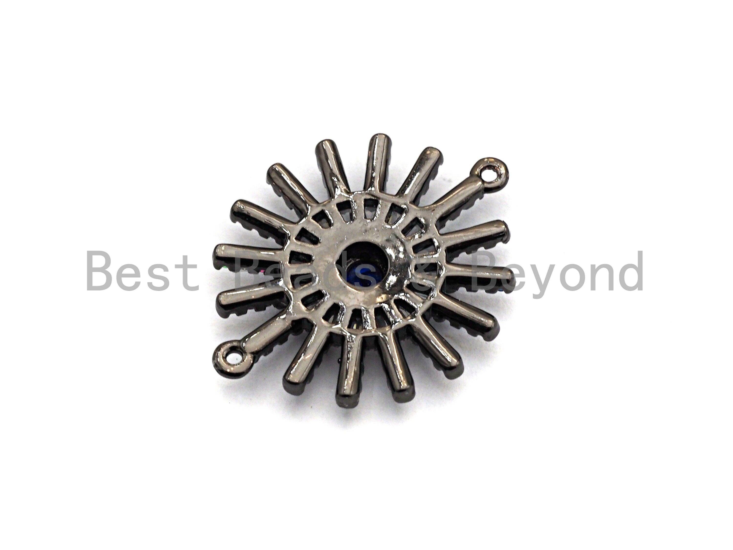 Colorful CZ Micro Pave Sunflower Starburst Connector for Bracelet/Necklace, Radial Pattern Connector, 20x25mm,sku#E467C