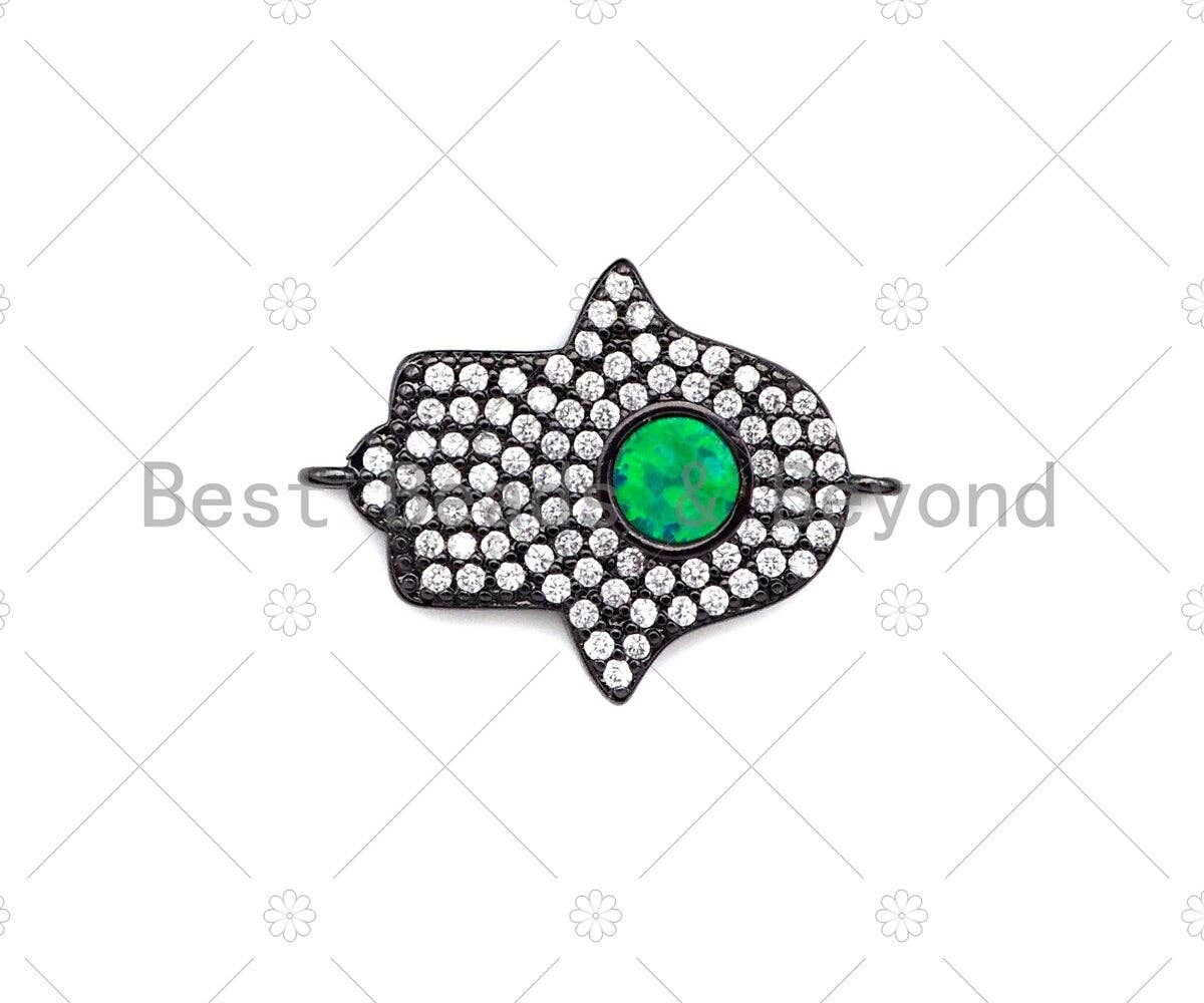 CZ Micro Pave Opal Hamsa Hand  Connector, Green Opal Link,Cubic Zirconia Bracelet Necklace Connector,17x23mm, Sku#E527