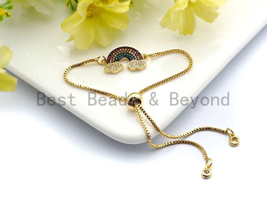 Colorful CZ Micro Pave Rainbow With Cloud Connector for Bracelet/Necklace, Cz Space Connector, Jewelry Findings,13x21mm,sku#E482