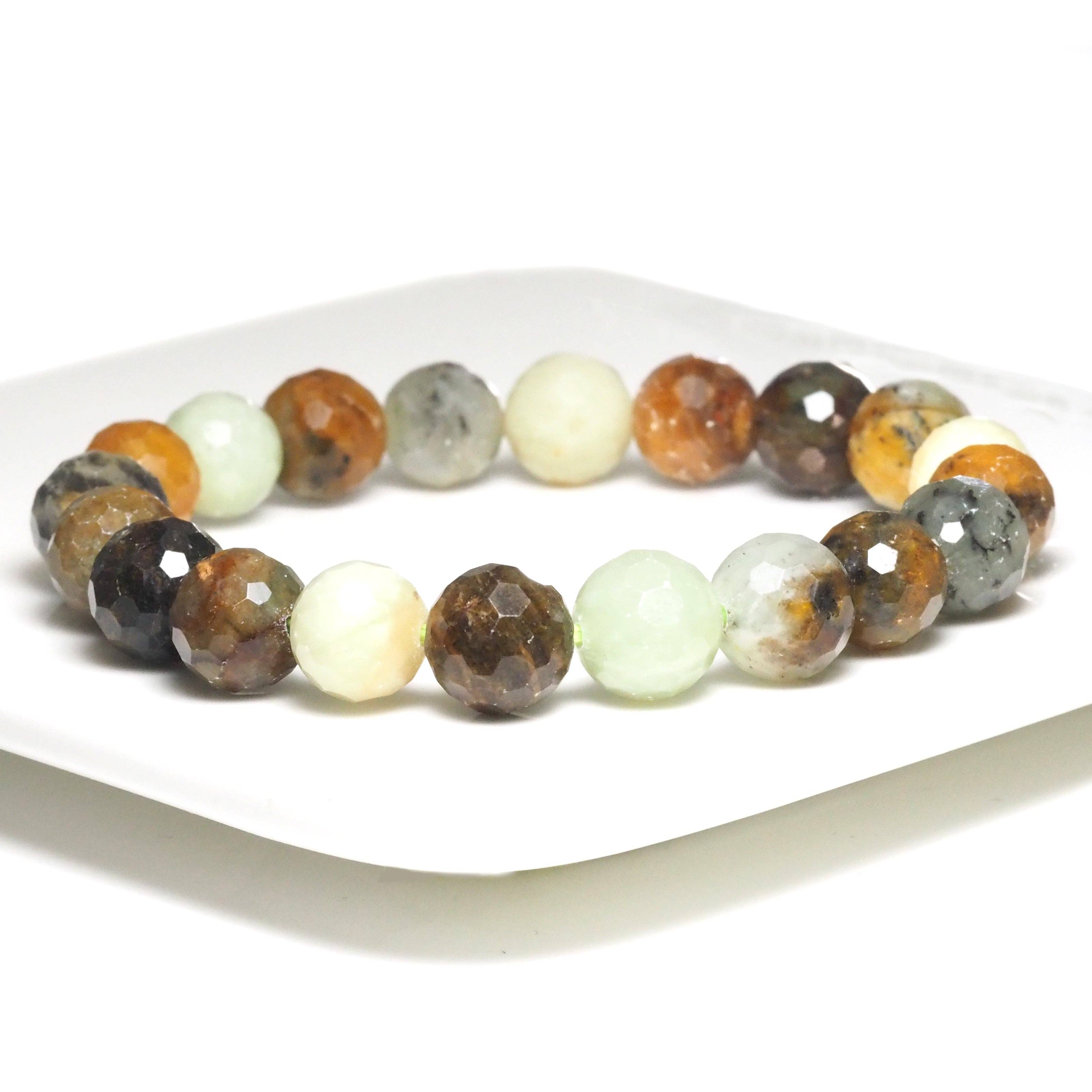 Genuine Jade Round Faceted Stretchy Bracelet, 8mm/10mm, Sku#EF301