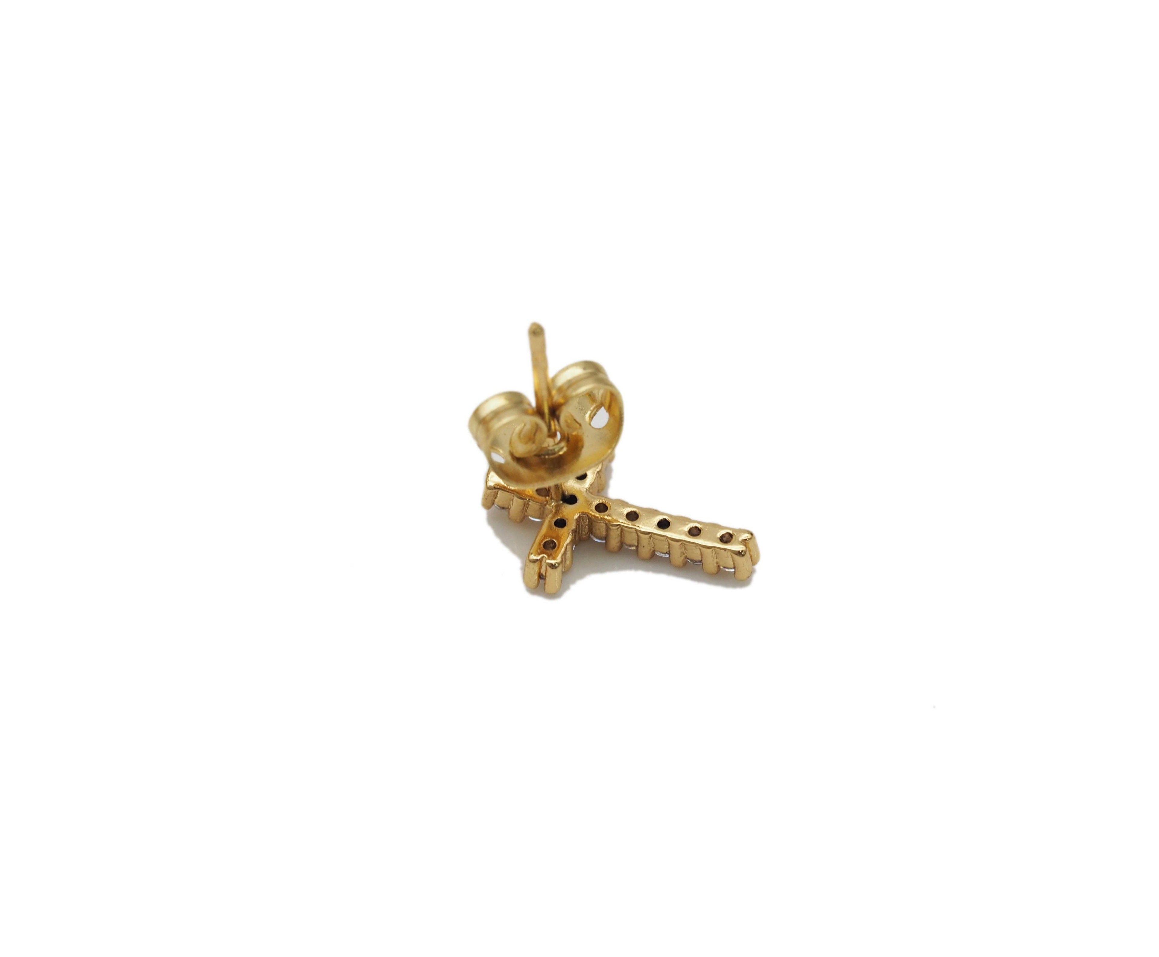 CZ Micro Pave Cross Shape Stud Earring , 18K Gold Filled Latch Back Earrings, Cross Earring, Sku#LD177