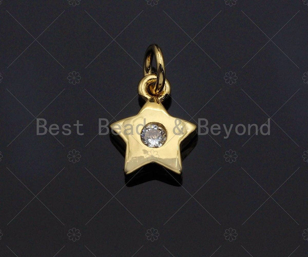 CZ Micro Pave  Cresent Moon Heart Star Shape Pendant, Gold Plated Jewelry, Necklace Bracelet Charm Pendant, 9x10mm,sku#LD04