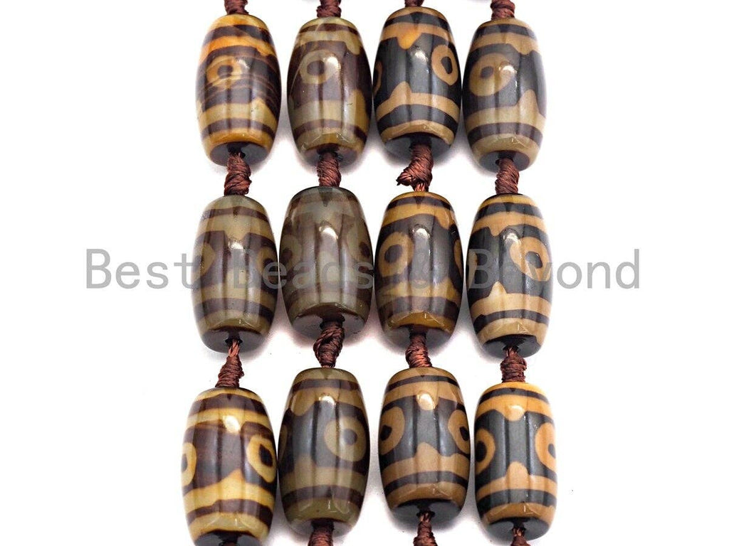1pc/11pc Natural Tibetan Agate Barrel Beads, Brown Dzi oval beads, Barrel Agate Beads, 15x25mm,sku#U497