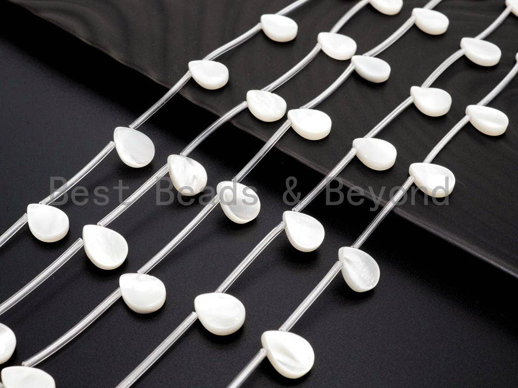 15pcs Natural Mother of Pearl beads, 8x11mm White Pearl Teardrop beads, Teardrop Pearl Shell Beads, 16inch full strand, SKU#T96