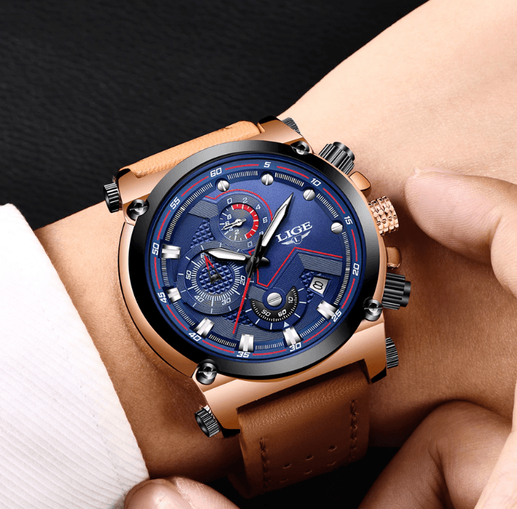 Montre Moderne Étanche pour Homme avec Bracelets en Cuir, Boîtier en Acier Inoxydable, Excellent Look, Cadeau Parfait