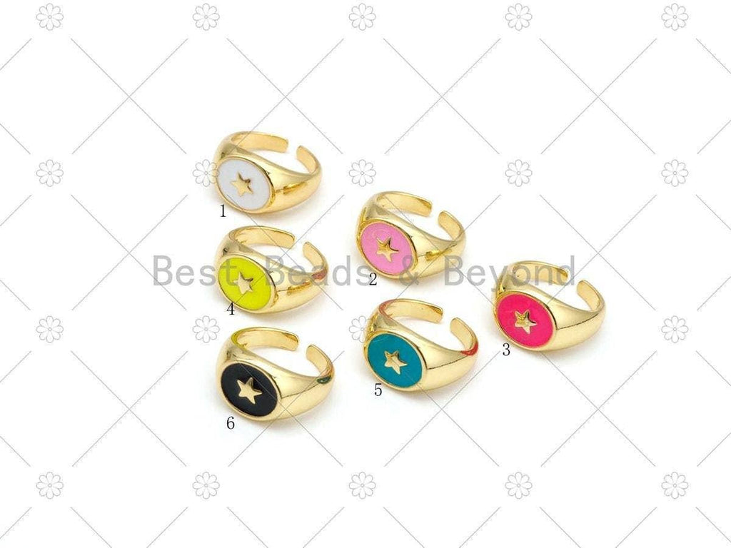 Star On Colorful Enamel Round Adjustable Ring, Sku#Y544