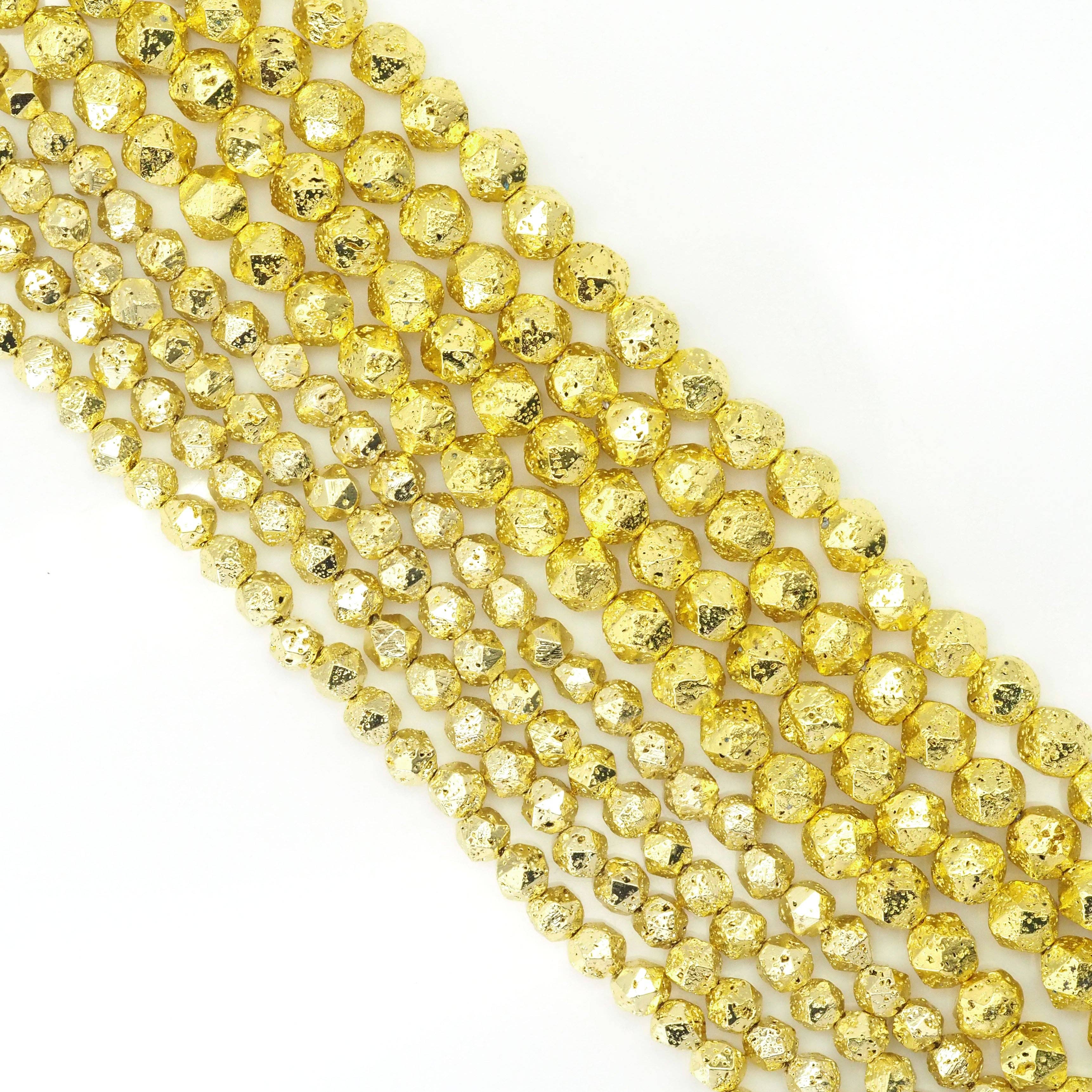Gold Plated Lava in Diamond Cut Beads, Sku#S159