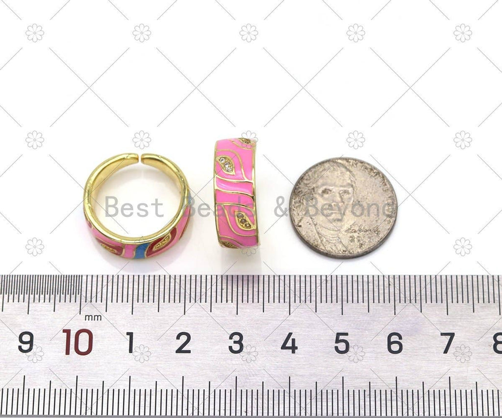 CZ Leaf on Enamel Band Shape Adjustable Ring, Sku#JL62