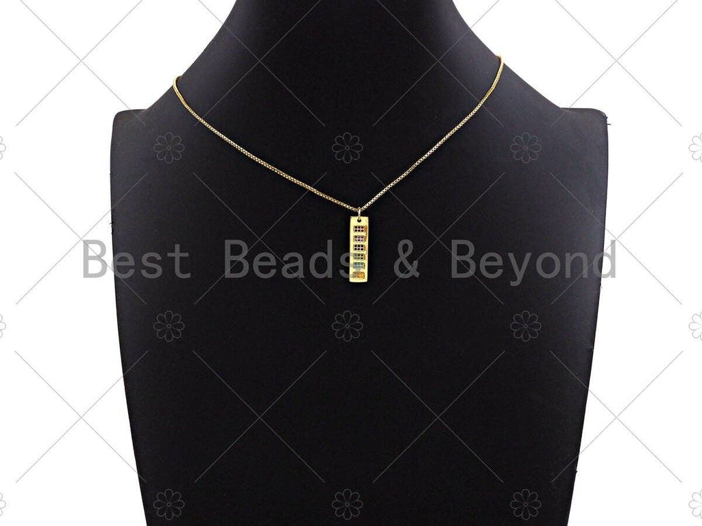 Colorful CZ Micro Pave Long Bar Rectangle Shape Pendant, Cubic Zirconia Rectangle Pendant, Gold Tone pendant, 7x25mm, sku#LK178