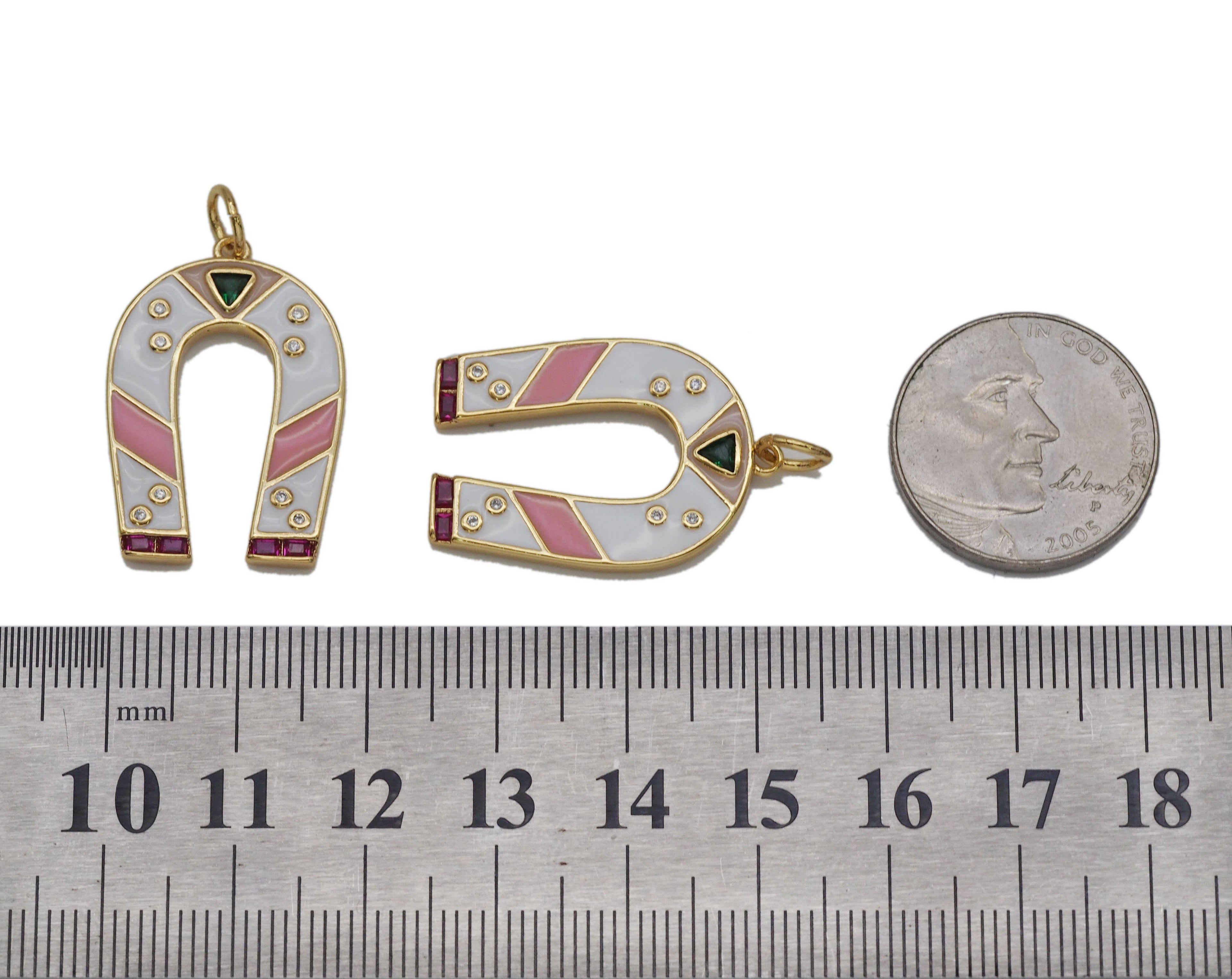 CZ Enamel Horseshoe Charm, Sku#Z1447