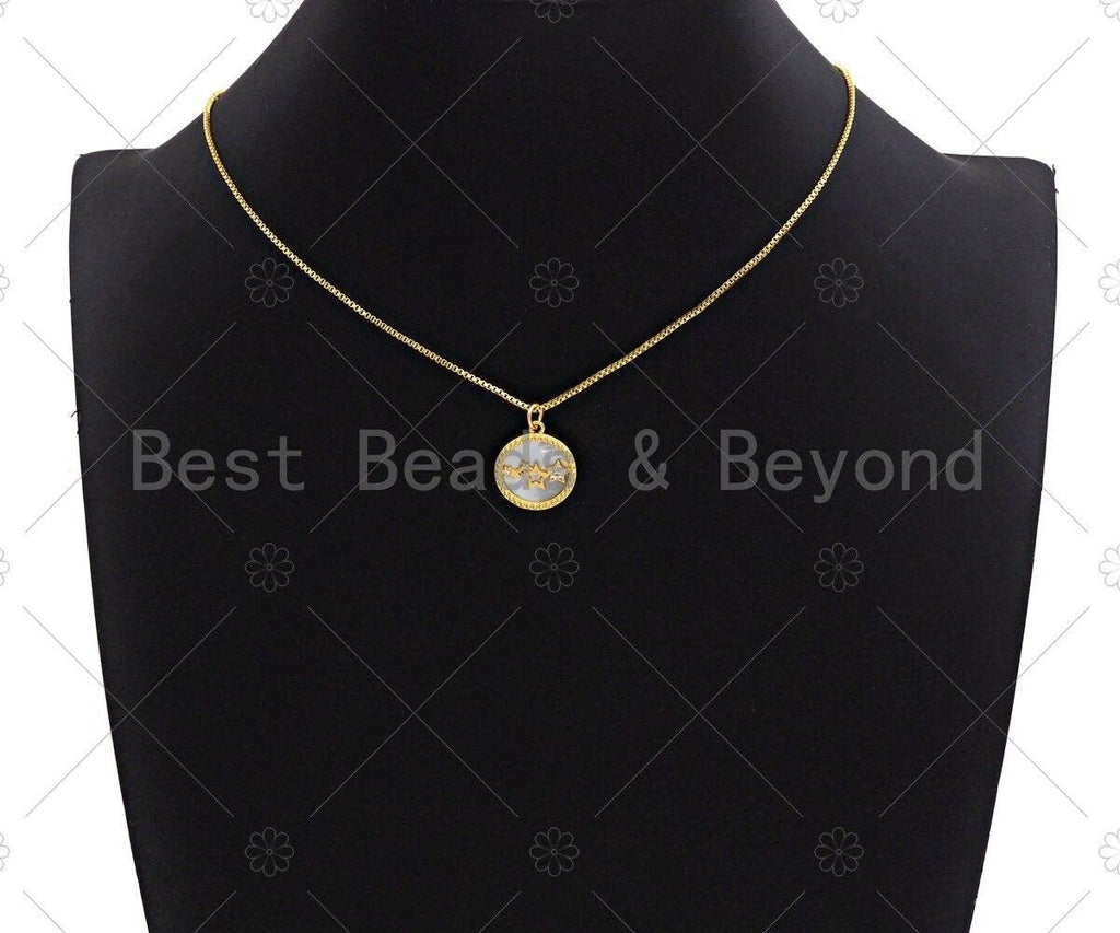 18K Gold CZ Micro Pave Twinkle Little Stars Inlay Mother-of-pearl Pendant Charm, Cubic Zirconia Charm, 16mm, sku#Z1132