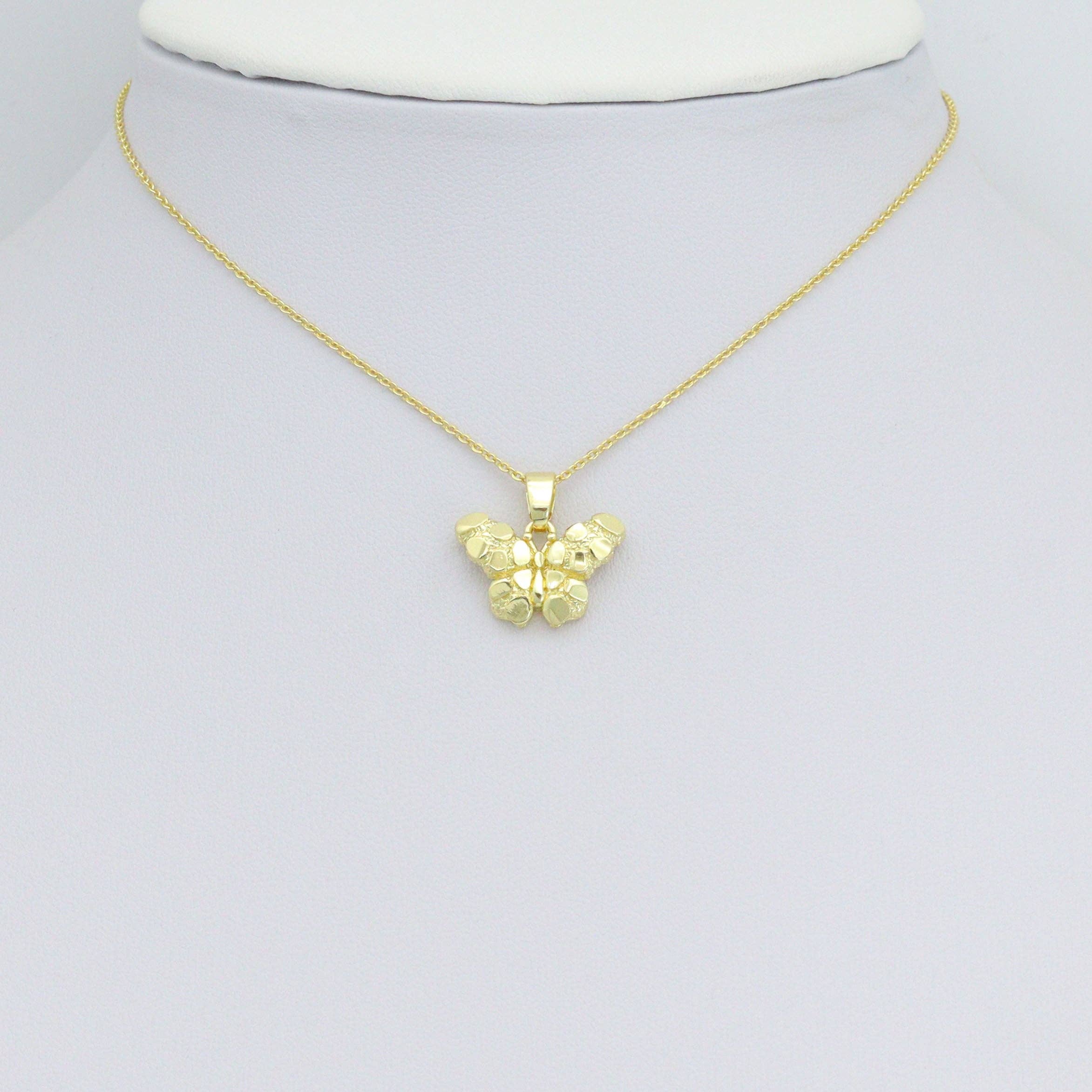 Gold Nugget Texture Butterfly Charm Pendant,Sku#LX856