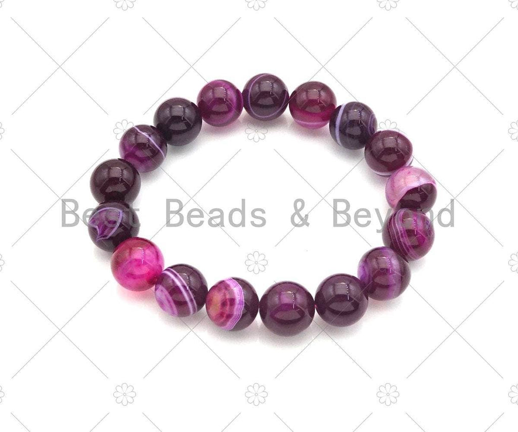 Natural Pink Banded Agate Stretchy Bracelet, SKu#EF23