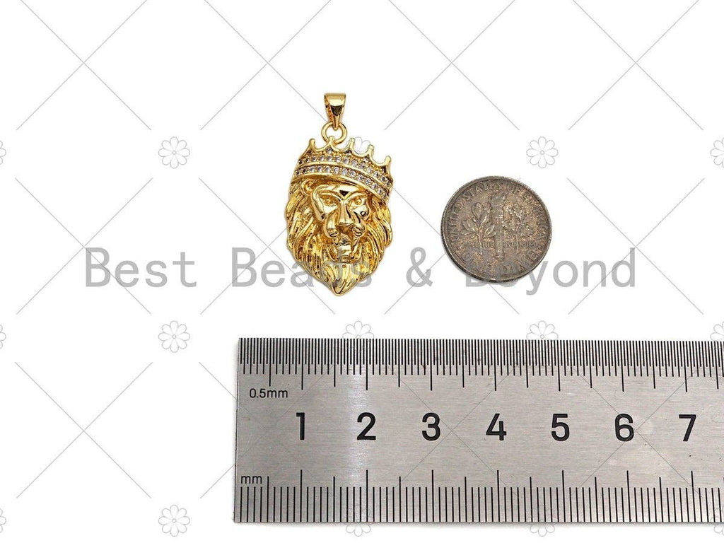 CZ Micro Pave Lion Head With Crown Shape Pendant/Charm,Cubic Zirconia Charm, Necklace Bracelet Charm Pendant, 18x29mm, sku#L419
