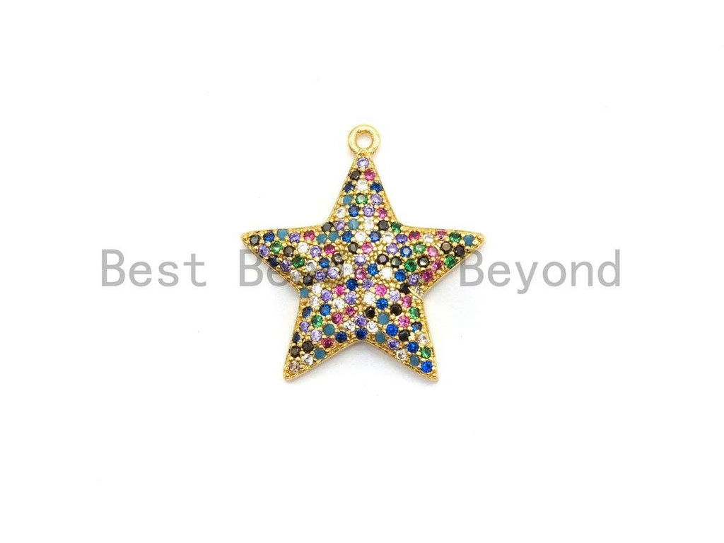 Multi-Color CZ Micro Pave Five Star Pendant, Star Shaped Pave Pendant, Gold plated, 23x24mm, Sku#B108