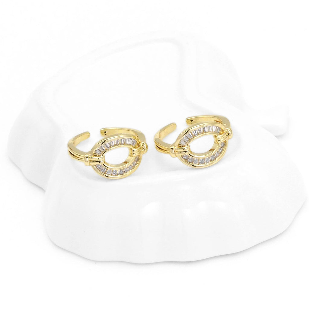 Gold Baguette CZ Oval Link Adjustable Ring, Sku#LX248